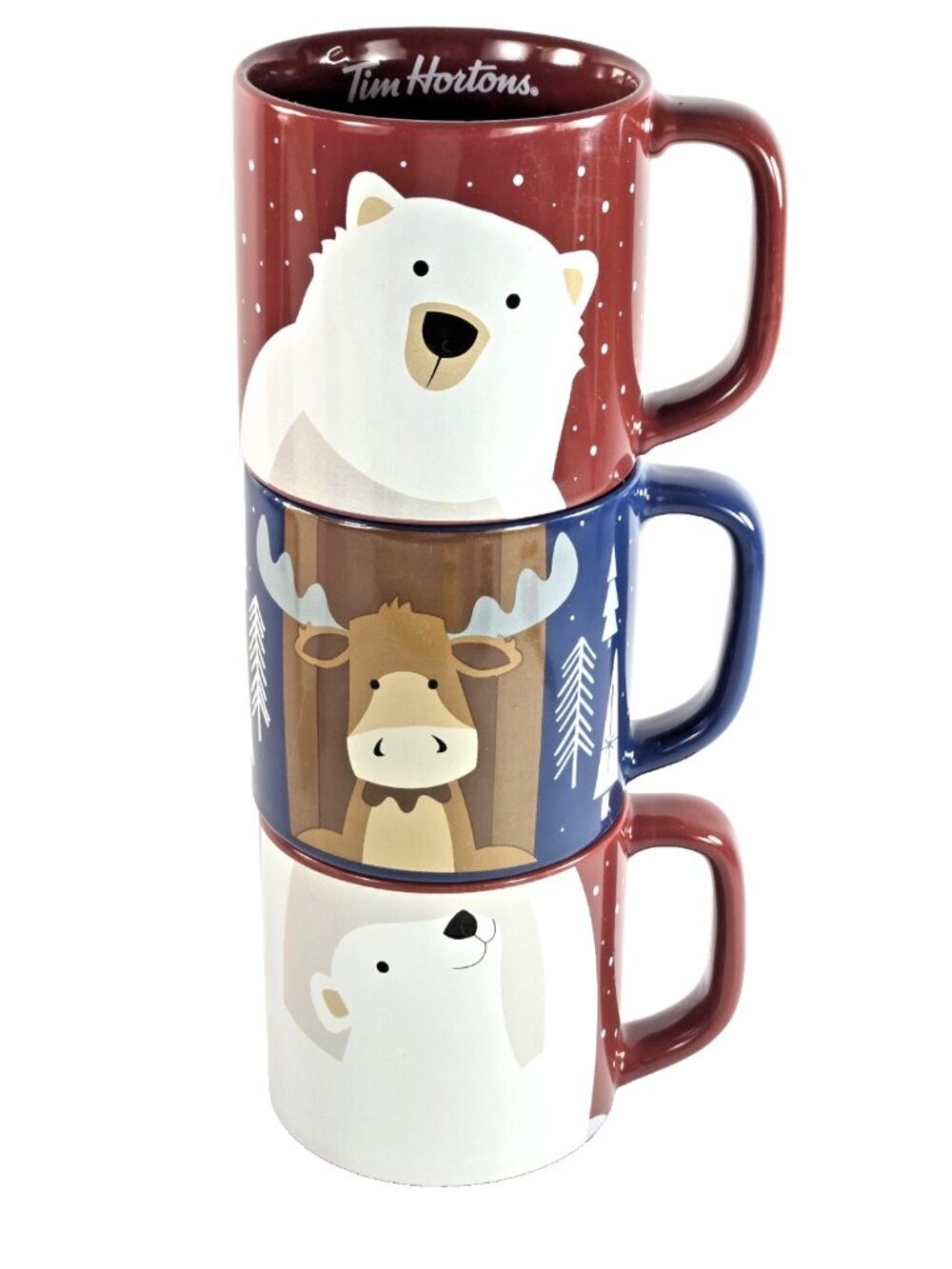 Tim Hortons Stackable Coffee Mugs Lot 2019 Moose Polar Bear